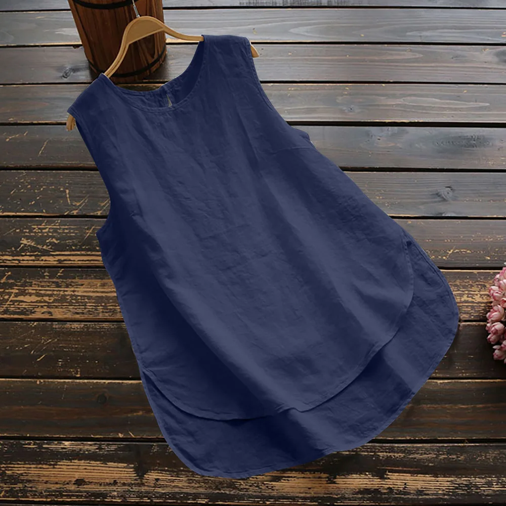 

Cotton Linen Women Tank Tops Plus Size Solid Loose Tank Tops White Plain Sleeveless Tee Casual V Neck Female Blouses Top 5XL