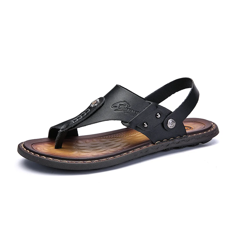 Мужские вьетнамки размера плюс 47; брендовые летние сандалии из натуральной кожи; мужская повседневная обувь; уличные пляжные сандалии; удобные шлепанцы