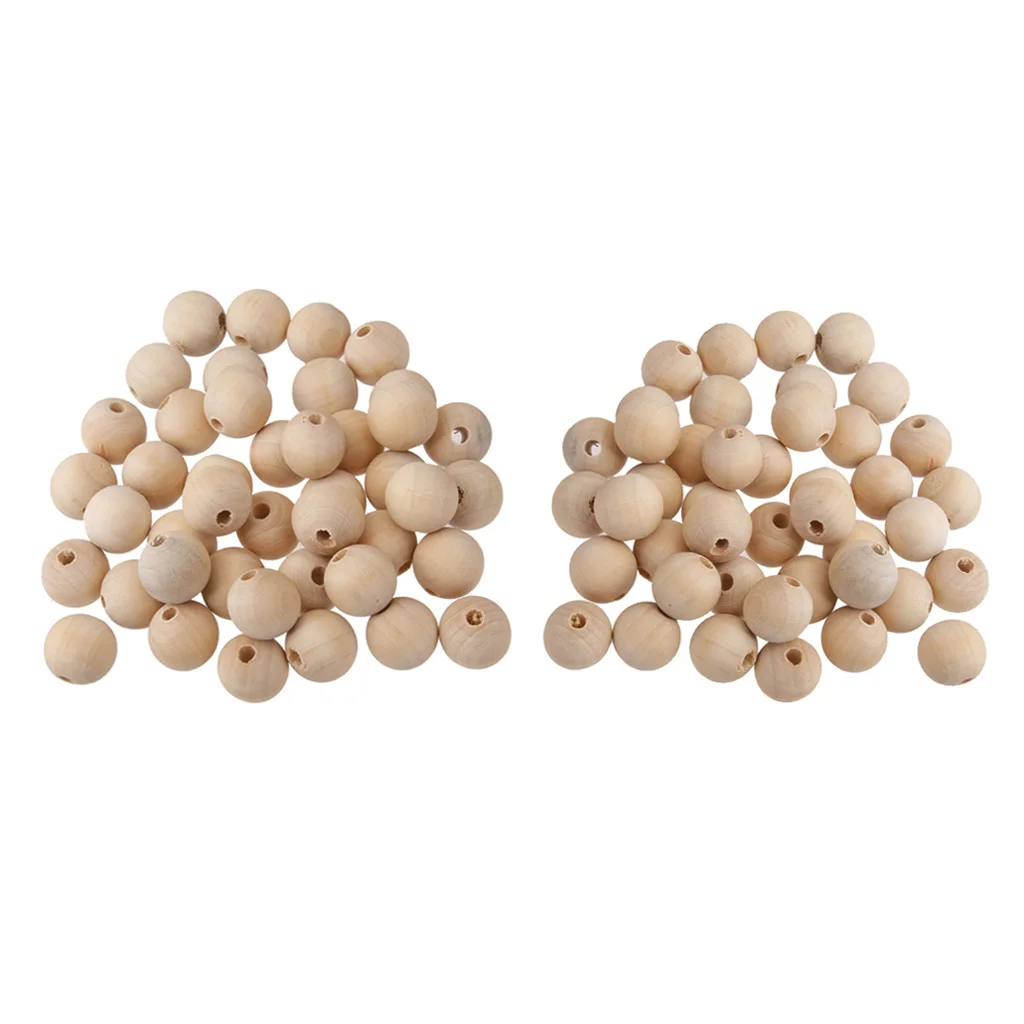 100-Pack Unpainted Wood Beads 8mm 10mm, Natural Color Wooden Ball Spacer Loose Charms for Jewelry Crafting Supplies
