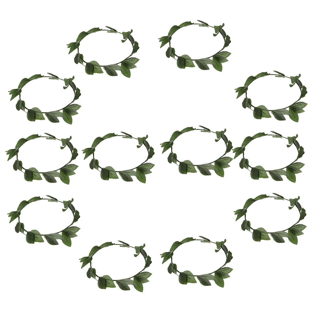 Pack of 12pcs Greek Roman Goddess Toga Headband Plastic Green Leaves Laurel Wreath Head Band Party Photo Props
