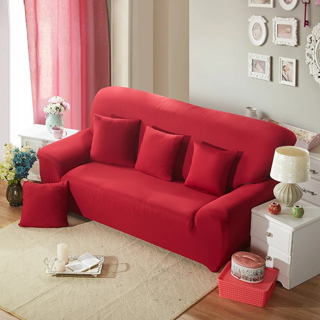 Red Solid Color Universal Sofa Cover Polyester Couch Sectional Red Solid Color Universal Sofa Cover Polyester Couch Sectional Slipcover Prevent