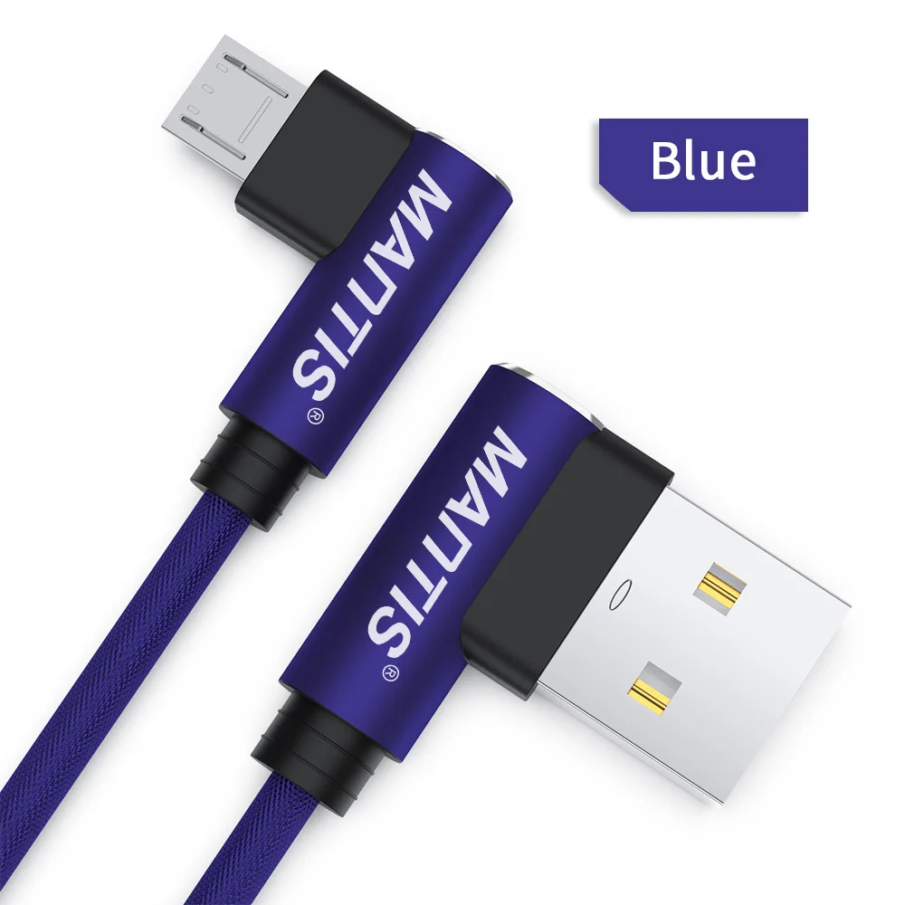 Micro USB кабель MANTIS 3 м 2 м 1 м 90 градусов нейлоновый кабель для синхронизации данных и быстрой зарядки для samsung huawei Xiaomi Oneplus Redmi - Color: Blue