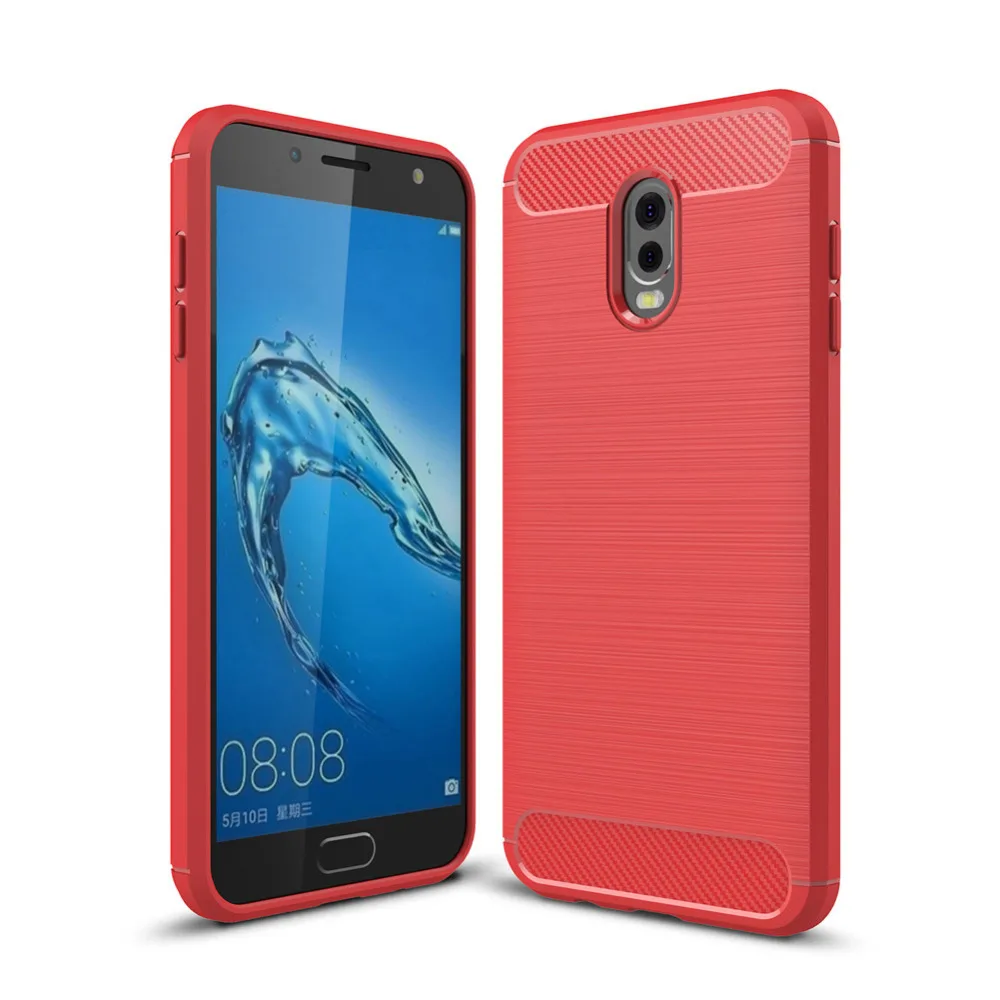 Silicone Case for Samsung Galaxy J7 Plus Phone Carbon Fiber Flexible TPU ShockProof Anti-Slip Slim Protective Back Cover |