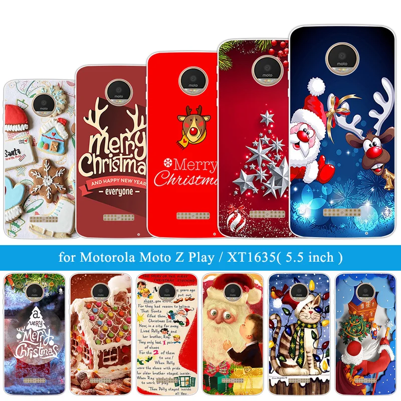 Для Motorola Moto Z Play TPU для MOTO XT1635 Мягкая силиконовая ультратонкая Рождественская
