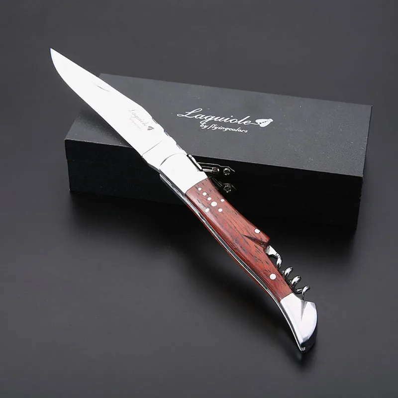 High Quality Wood Handle Professional Wine Opener Folding Steak Knife Portable Stainless Corkscrew Wine Knife w/Box Special gift
