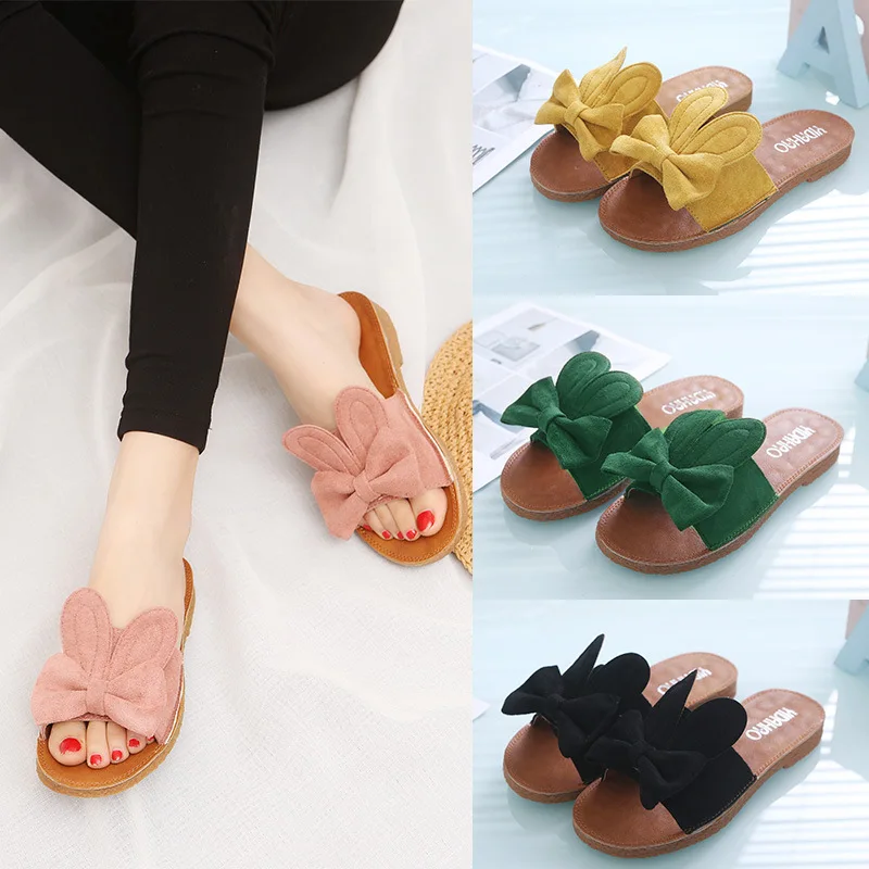 

2018 new Korean version of the butterfly knot one word drag flat bottom anti-skid slippers womens Shoes