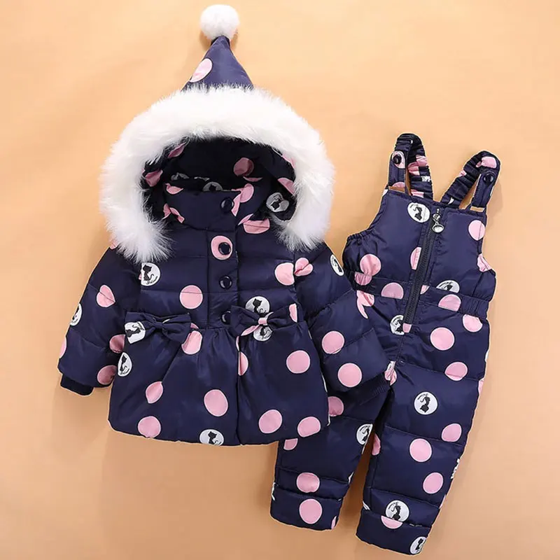 Лидер продаж, куртка в горошек с капюшоном зимние комбинезоны для новорожденных, комплект детской одежды для маленьких девочек, теплая верхняя одежда, комплект одежды пальто+ штаны, От 0 до 4 лет - Цвет: as the photo