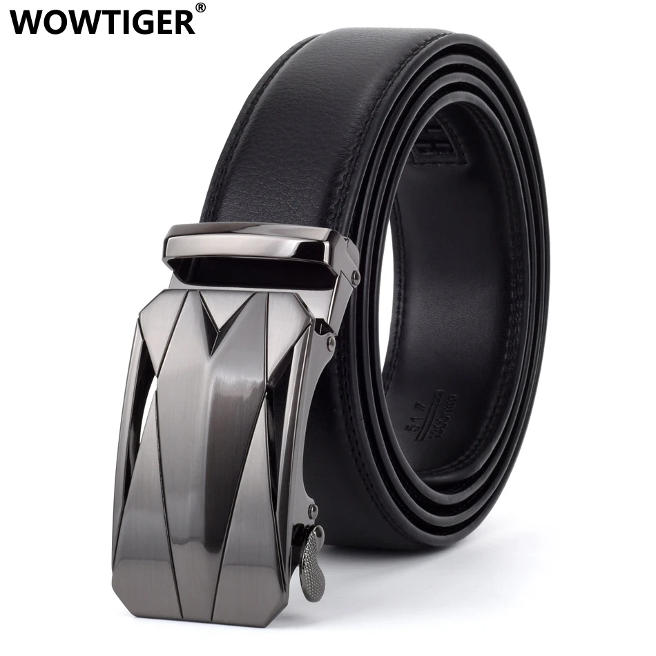 

WOWTIGER New 3.5cm Cowhide Genuine Leather Belt For Men Luxury Automatic Buckle Black Belts Cinturones Hombre