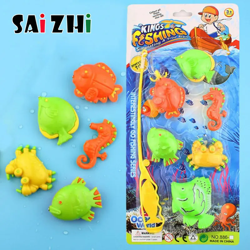 

Saizhi 7Pcs Set Plastic Magnetic Fishing Toys Baby Bath Toy Fishing Game Kids 1 Poles 6 Magnet Fish Indoor Outdoor Fun Baby