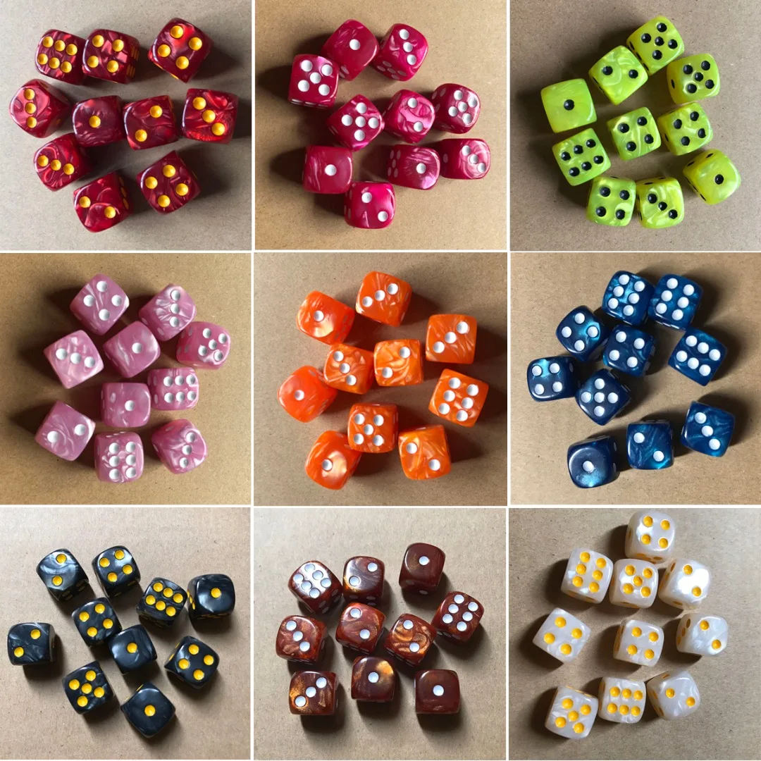 Hot Sale 10Pcs 6 Sided 16mm Colorful Dice Round Corner Pearl Gem Dices Set Playing Table Games Entertainment