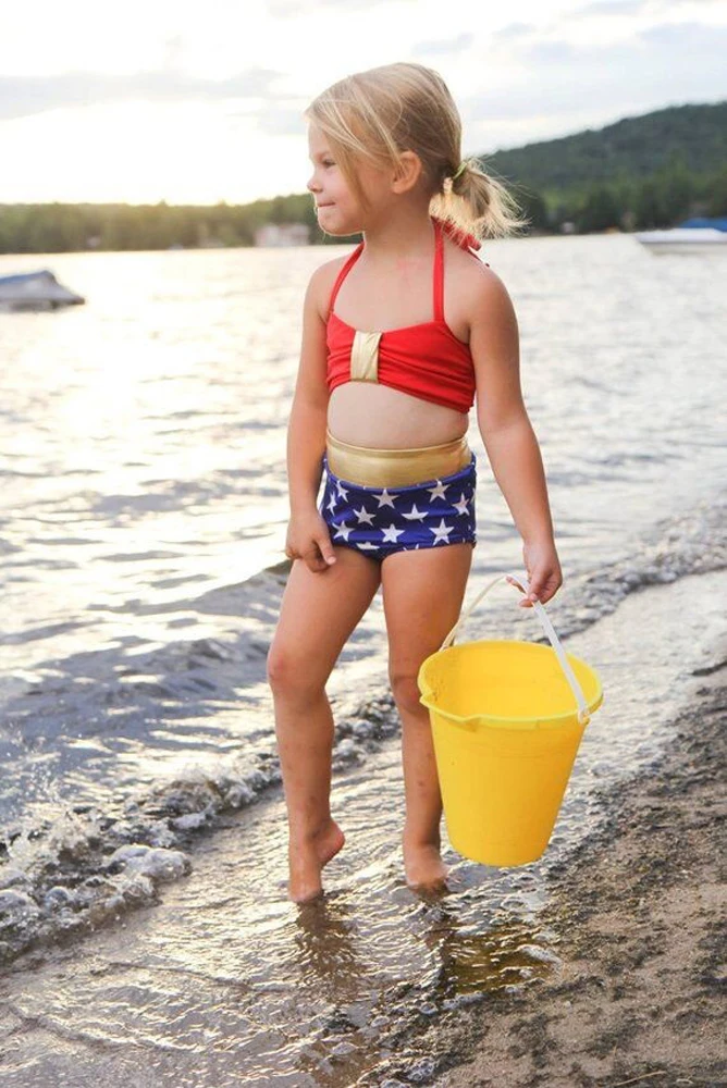 Детский купальный костюм для девочек, купальный костюм для малышей, детский купальный костюм, одежда для купания, женский купальник с открытой спиной и изображением звезды США