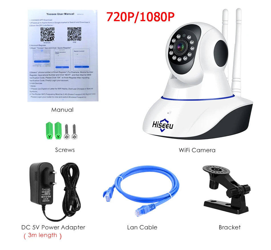 Hiseeu Home Security 1080P 3MP Wifi IP Camera Audio Record SD Card Memory P2P HD CCTV Surveillance Wireless Camera Baby Monitor