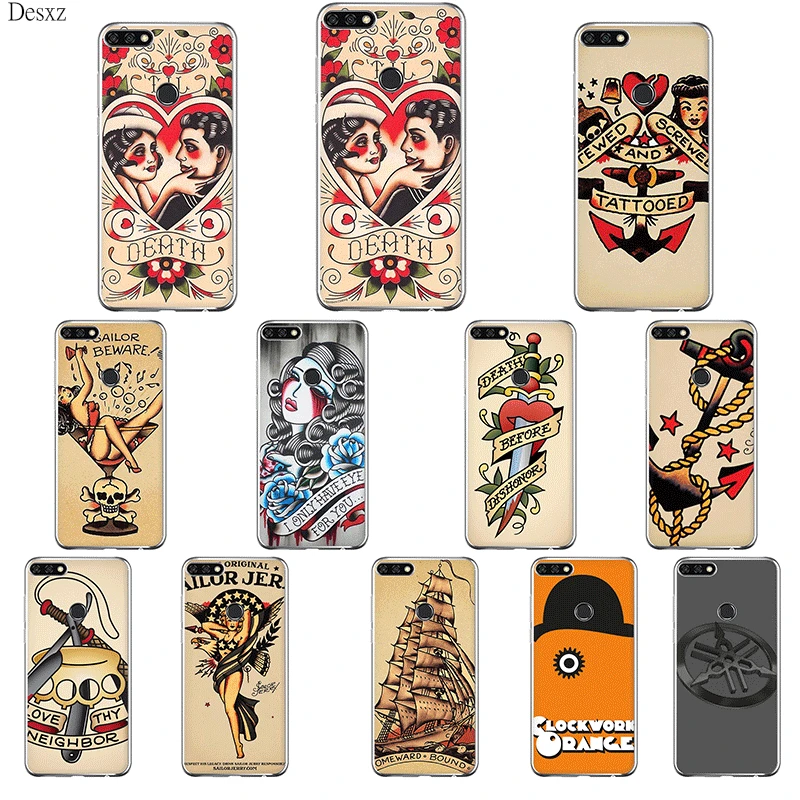 

Gerleek Sailor Jerry Tattoo 06 Phone Case Cover For Huawei Honor 6A 7C 7X 9 10 9lite 7a 2GB 3GB 8X 10 Lite Hard Shell