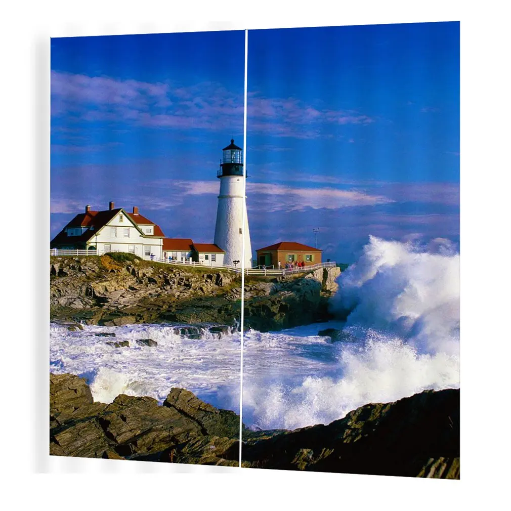 

150*166 Curtains For Living Room Bedroom Window Curtains Seaside villa Printed Balcony Sun Shading Garden Style