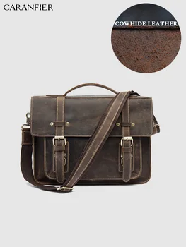 

CARANFIER Mens Briefcases Laptop Computer Travel Bags Genuine Cowhide Leather Handbags High Quality Male Shoulder Crossbody Bags