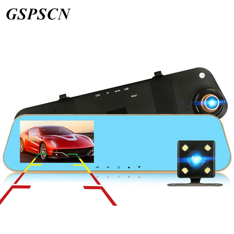 GSPSCN Car 4.3 Inch Blue Review Mirror DVRs Digital Video Recorder Dual Lens Dash Cam Registratory Camcorder Full HD 1080P - 1