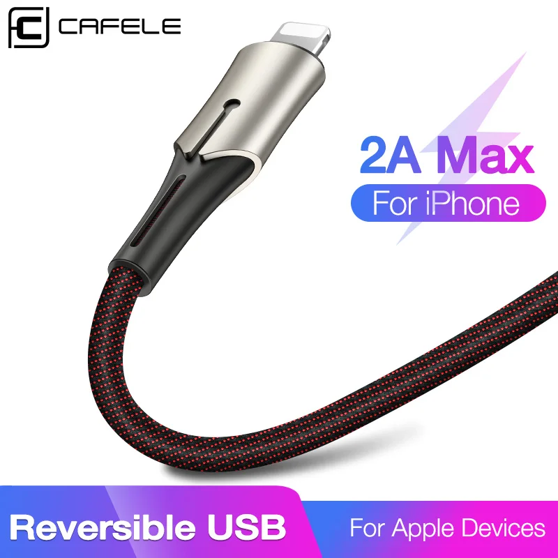 

CAFELE USB Charging Cable for iphone XS MAX XR X 8 7 6 Plus 5S ipad Reversible Data Sync Cable Flat Type Cable 2A Max 120/180cm