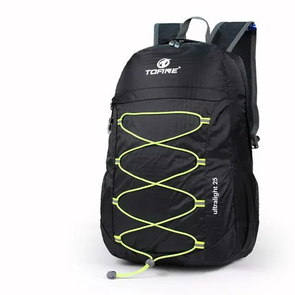 25l ультра-легкий Водонепроницаемый Нейлон складной Для женщин рюкзак мужские дорожные Рюкзаки Альпинизм дорожная сумка на молнии - Цвет: Черный