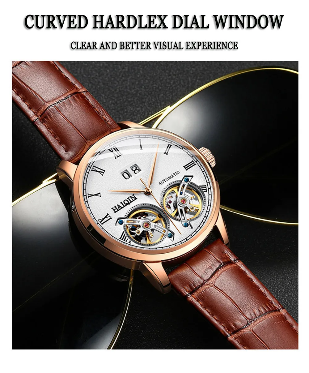 Бизнес Автоматическая техника двойной турбийон часы для мужчин HAIQIN мужские s часы лучший бренд класса люкс военные спортивные часы reloj hombre