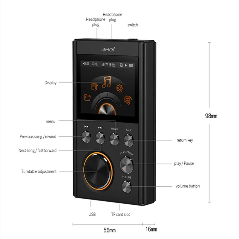 AMOI X10S MP3 Hifi плеер обновленная версия DSD64 HIFI музыка Высокое качество Мини Спортивный ЦАП WM8965 процессор 16 Гб
