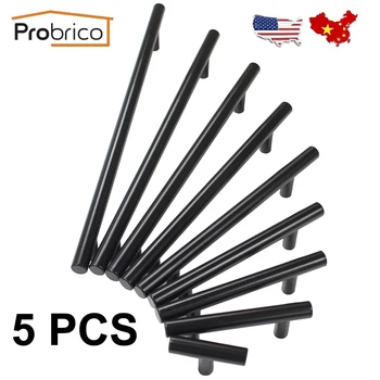 

Probrico 5 PCS Black Dresser Drawer Pulls Bathroom Door Knobs T Bar Kitchen Cupboard Cabinet Handles For Furniture Hardware