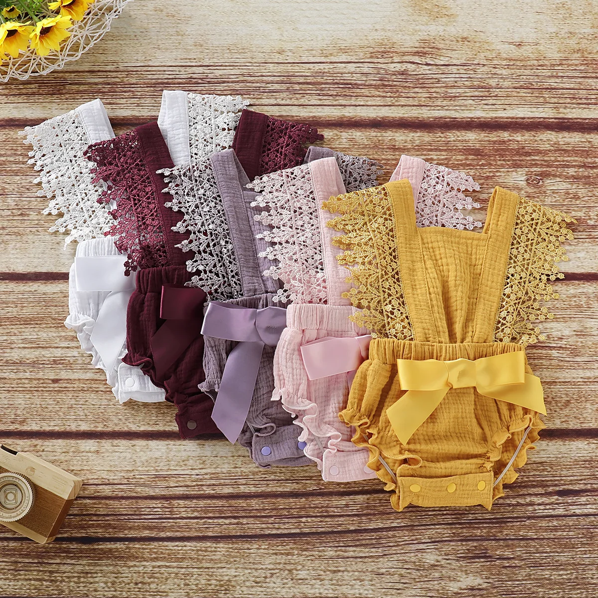 

Newborn Infant Baby Girl Romper Cotton Lace Bowknot Baby Clothing