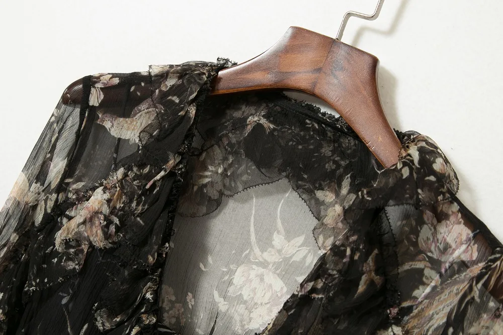 Европейское летнее дизайнерское платье высокого качества шелковое мини-платье с цветочным принтом винтажное платье с длинными рукавами и рюшами для женщин Vestdios