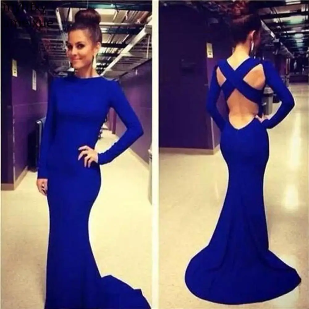

Simple Cheap Sexy Long Sleeve Evening Dress Mermaid Floor Length Formal Prom Party Long Sleeves Sweep Train Gown Custom Made