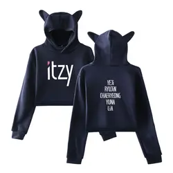 Itzy Idol Kpop удобные печати новый кошачьими ушками толстовки Толстовка Модные женские туфли Корейский повседневное пупка свитера большого
