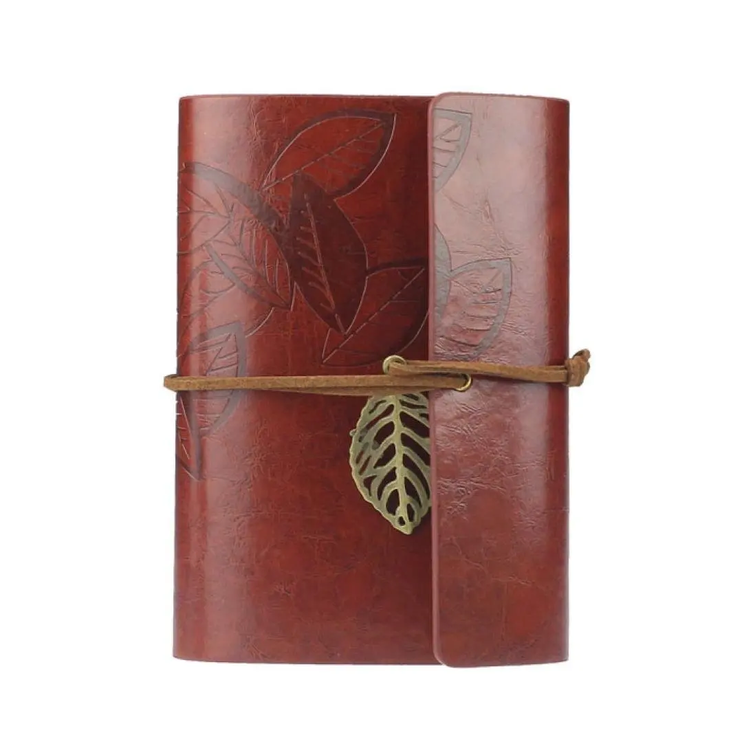 

Vintage Leaf PU Leather Cover Loose Leaf Blank Notebook Journal Diary Pocket Size (Dark Red)