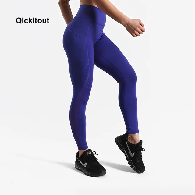 Plus Size Mesh Leggings Women Push Up Leggins Sporting Women Fitness Legging High Waist Patchwork Pants XS-XL Blue Color 2