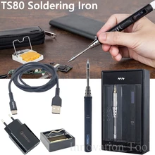 Мини TS80 Портативный цифровой паяльник с регулируемой температурой Электрический паяльная станция OLED-дисплей SMT32 Чип USB Тип C Разъем