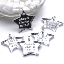 50 штук Персонализированные Гравированные осевые Висячие звезды крещение день рождения Свадебный стол украшения сувениры бирки на конфеты