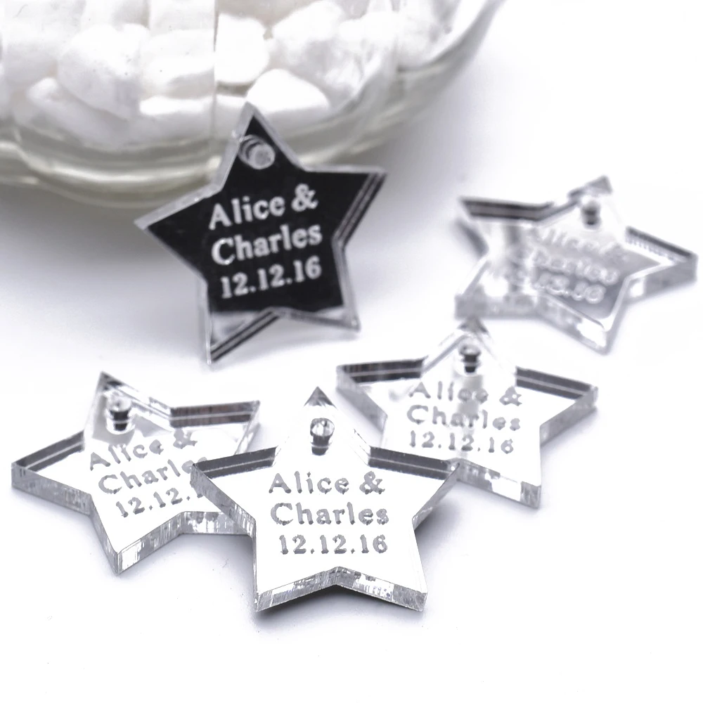 

50 Pieces Personalized Engraved Centerpieces Hangs Star Baptism Birthday Wedding Table Decoration Favors Candy Tags
