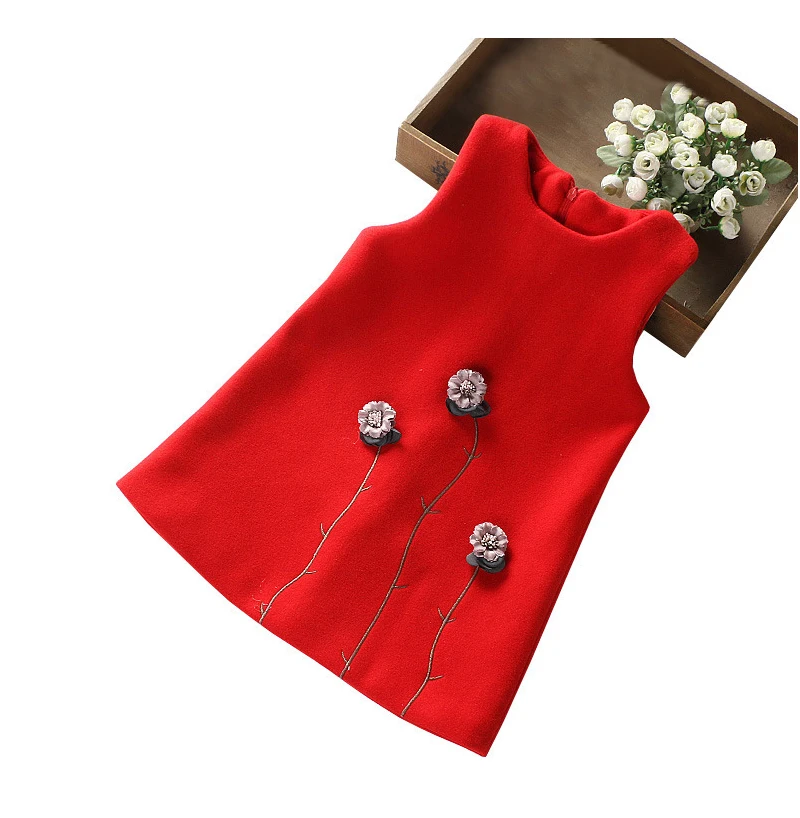 Платье принцессы для маленьких девочек; осенне-зимнее платье трапециевидной формы без рукавов для маленьких От 2 до 7 лет; модная детская одежда; красное платье
