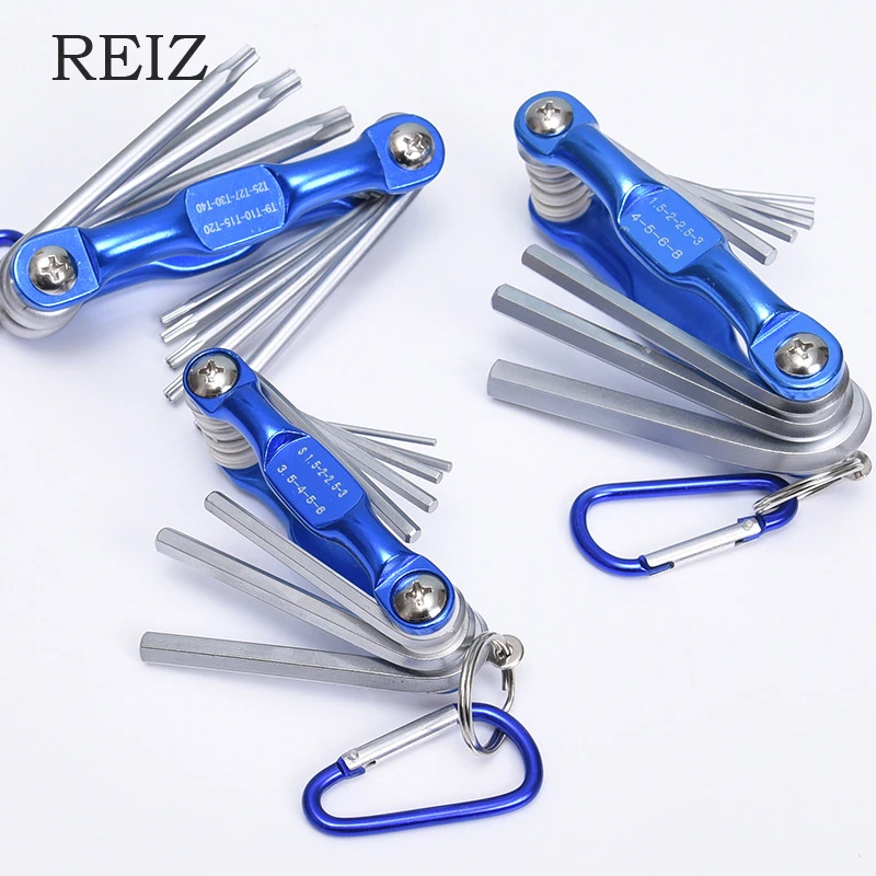 

REIZ 8in1 Folding Hexagon Hex Key Wrench Set Metric Allen System Inner Hexagon Spanner Portable Outdoor Hand Tool