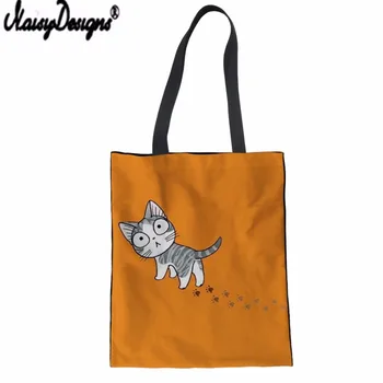 

NOISYDESIGNS Cute Cartoon Cats Theme Printed Canvas Handbag Bag Female High Quality Shopping Bag Summer Beach Bag Customized