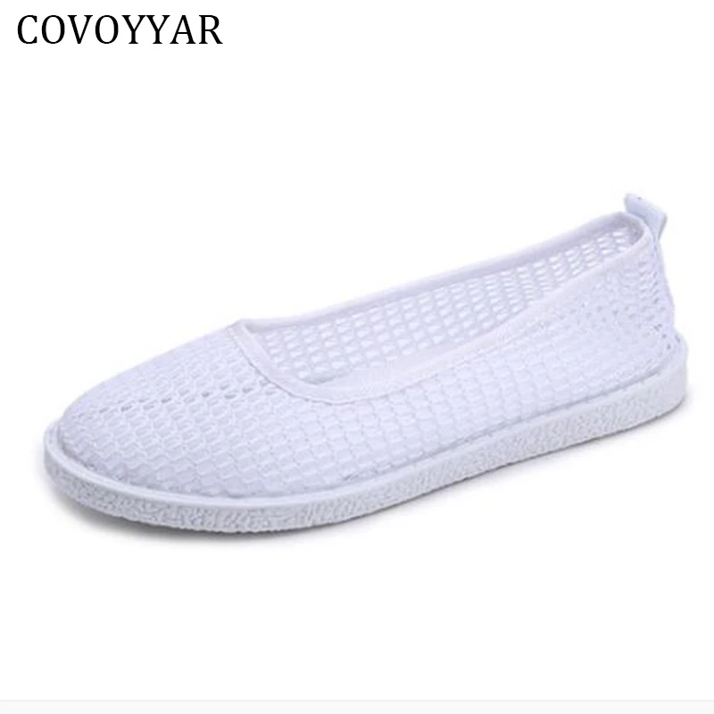 

COVOYYAR 2019 Summer Mesh Women Shoes Flat Heel Cut Out Drive Walk Casual Shoes Slip on Solid Sneakers Plus Size 35-41 WFS369