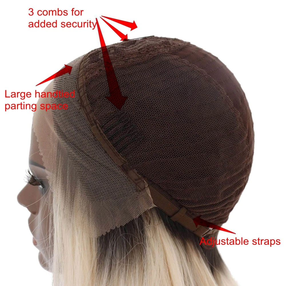 Lvcheryl Омбре темные корни до серый ручная вязка короткие натуральные волнистые термостойкие волокна волос синтетические волосы на кружеве парики для женщин