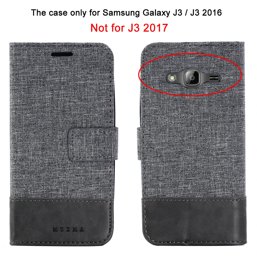 Denim кожа флип чехол для Coque Samsung Galaxy J3 2016 корпус черный Hoesje кошелек телефона серый
