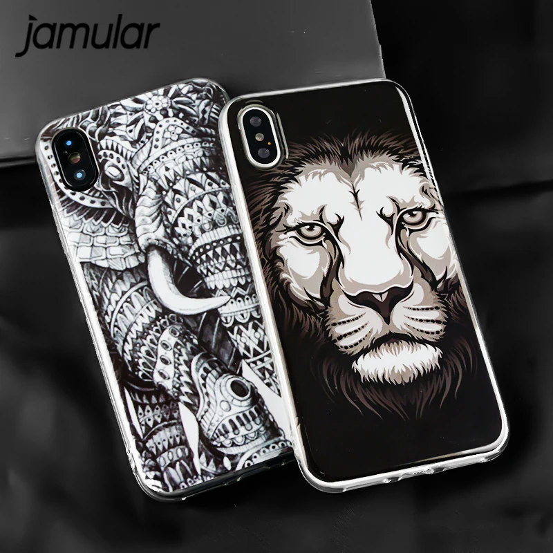 JAMULAR Cartoon Animal Panda Orangutan Lion Elephant Case For iphone 6 6s Plus X Soft TPU Cover For iphone 7 8 Plus Coque Funda