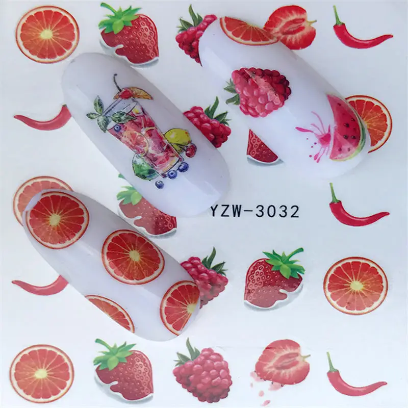 1 шт. сладости мороженое Лето наклейки для ногтей смешанные красочные фрукты DIY водяные наклейки для ногтей художественные украшения Маникюрный Инструмент - Цвет: YZW-3032
