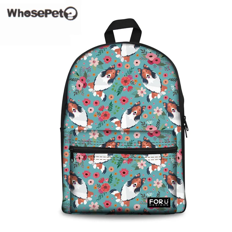 

WHOSEPET School Backpack For Children Rough Border Collie Flower Women Casual Schoolbag Student Korean Style Pug Satchel Mochila