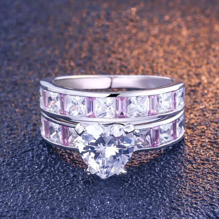 TONGLiN 2pcs/lot 925 Sterling Silver Double Rings Set Engagement Cubic Zirconia Ring For Women Female Ladies Lover Party Wedding | Украшения