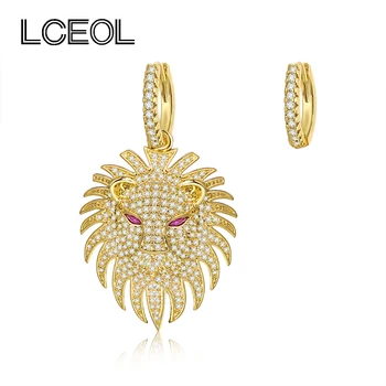 

LCEOL Monaco Jewellery Charm Design AAA Zircon Asymmetric Lion Earrings for Women Asymmetric Animal Jewelry Ear Drop