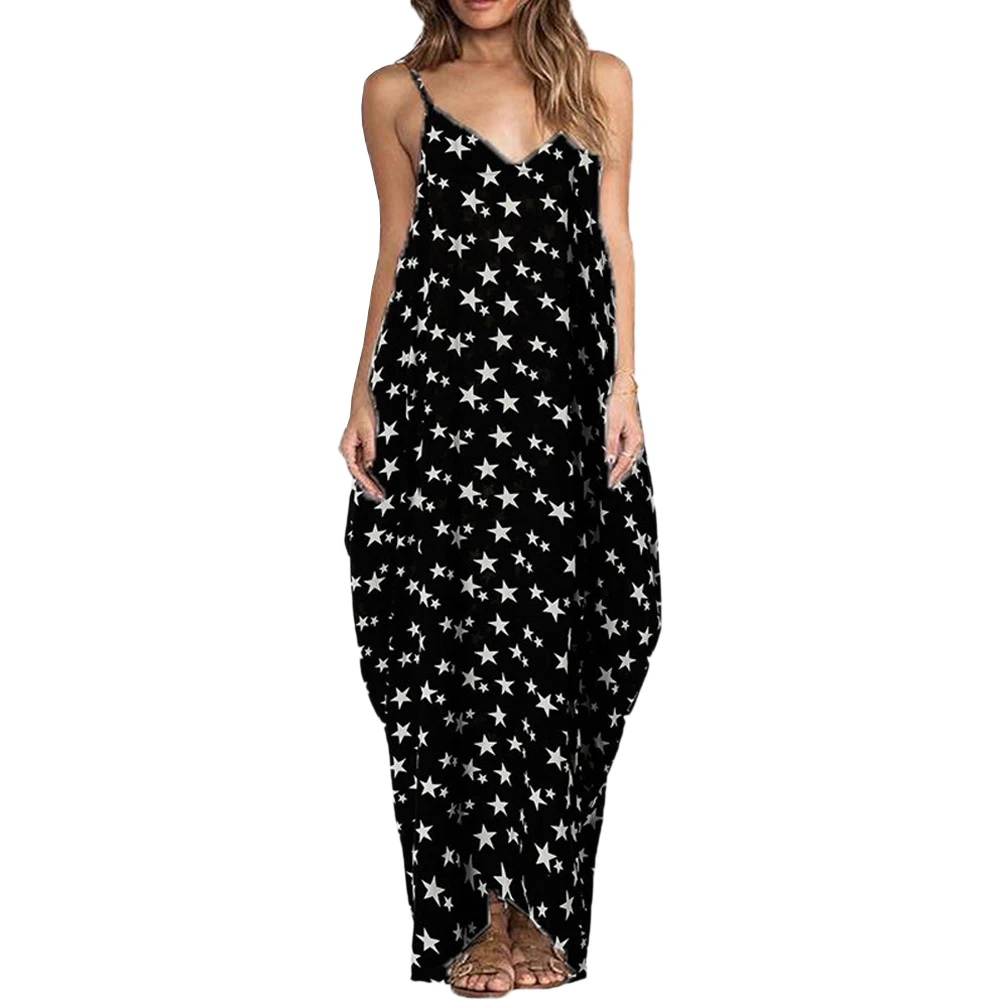 

2019 Summer Sexy Women Boho Floral Print Dress Spaghetti Strap Bohemian Beach Dress Loose Long Maxi Plus Size 5XL Dress