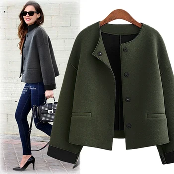 

Ordifree 2019 Autumn Women Jacket Wool Coat Casual Outwear Winter Cardigan Army Green Woolen Vintage Elegant Lady Basic Jacket