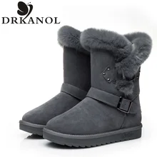 Genuine Leather Real Fur 100% Wool Women’s Boots Warm Winter Shoes Fashion Women Snow Boots Round Toe Casual Cotton Shoes