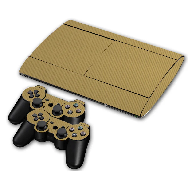 Углеродное волокно виниловая кожа Наклейка протектор для sony PS3 супер тонкий 4000 консоли и 2 геймпада контроллер скины наклейки s - Цвет: Gold