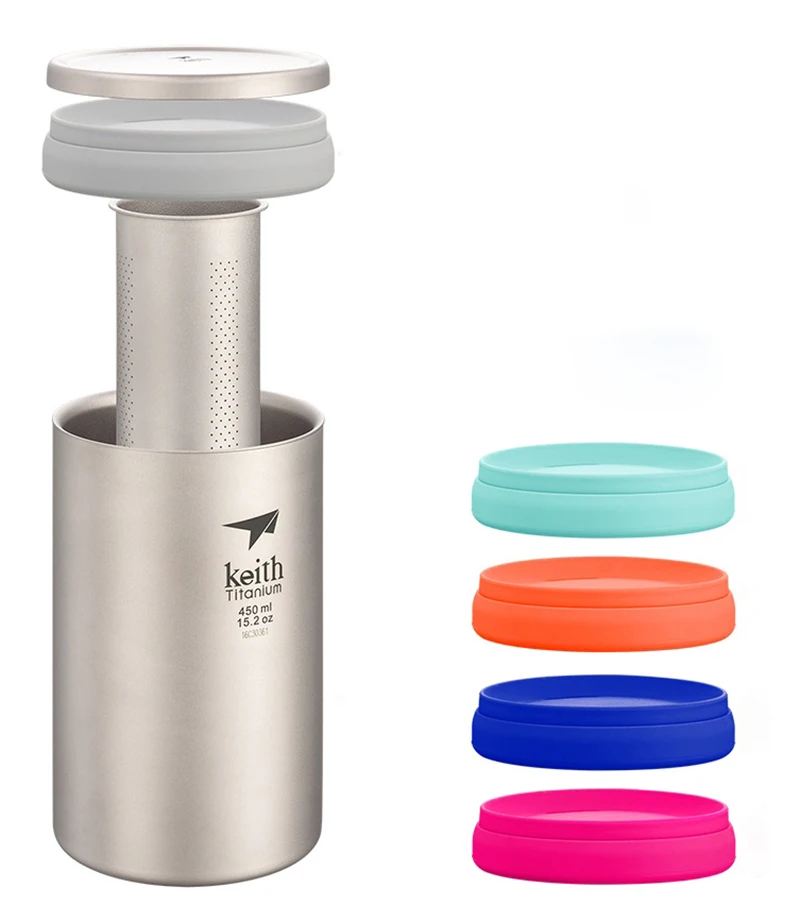 Murada de Titânio Pote com um Keith Titanium Cafeteira Dupla Isolado Café Chá Filtro Cestas 450ml Ti3521 4 Cheap Louça para ar livre
